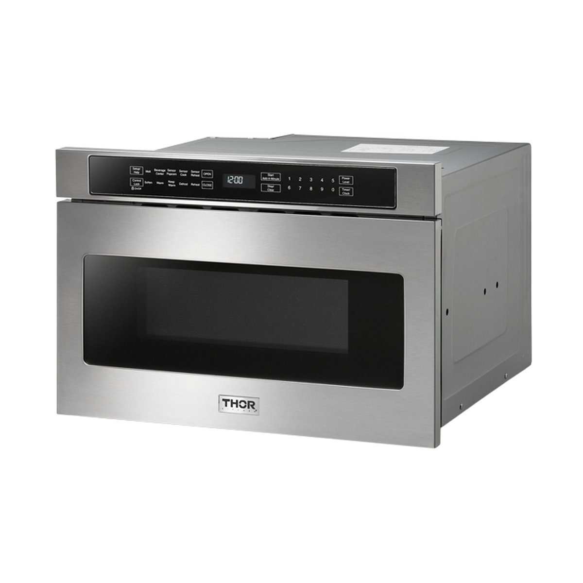 Thor Kitchen TMD2401 stainless steel microwave drawer, three-quarter view