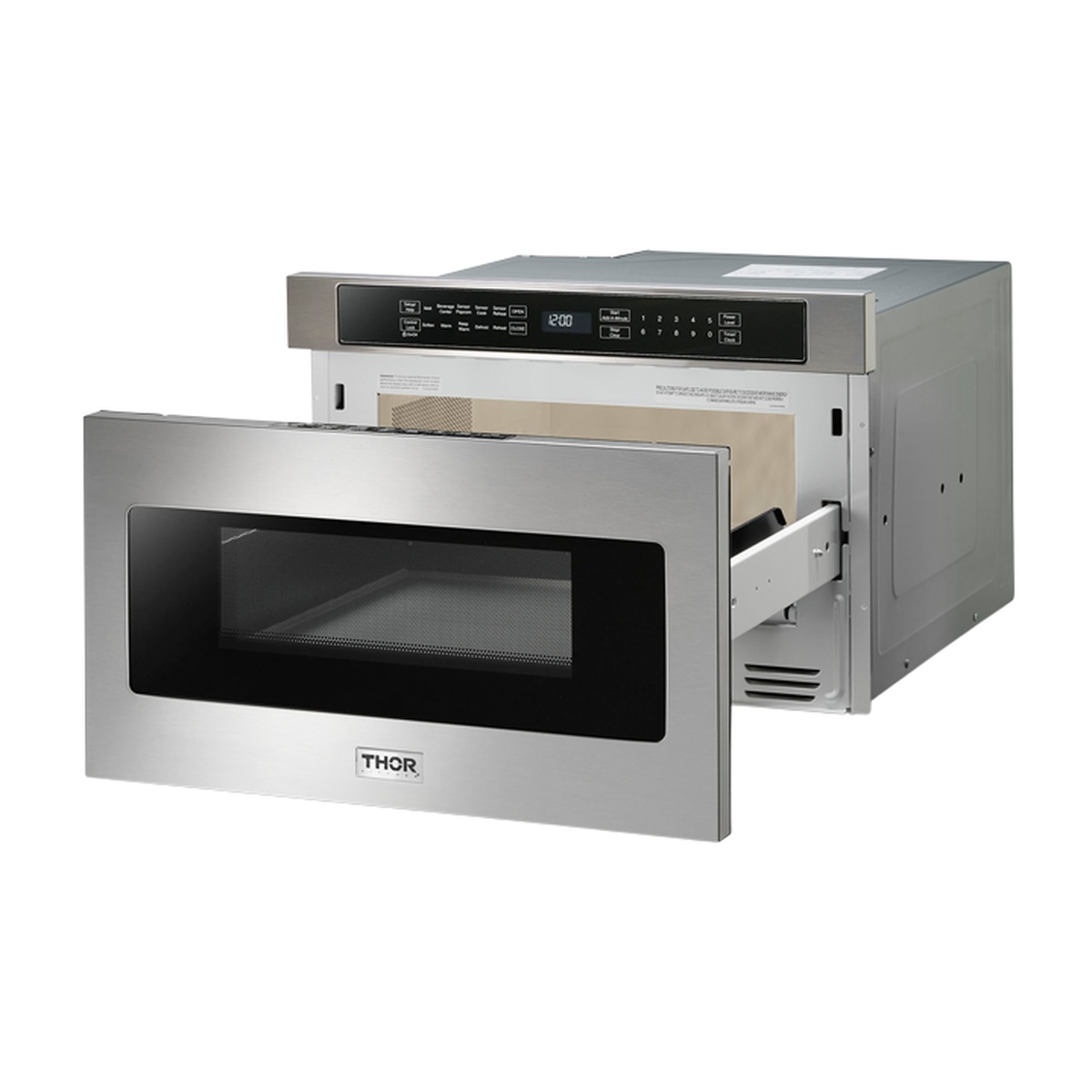 Thor Kitchen microwave drawer shown with drawer open