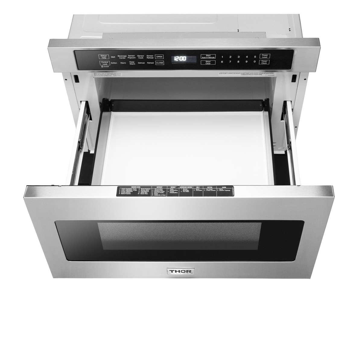 Top view of Thor Kitchen microwave drawer rails and open cavity