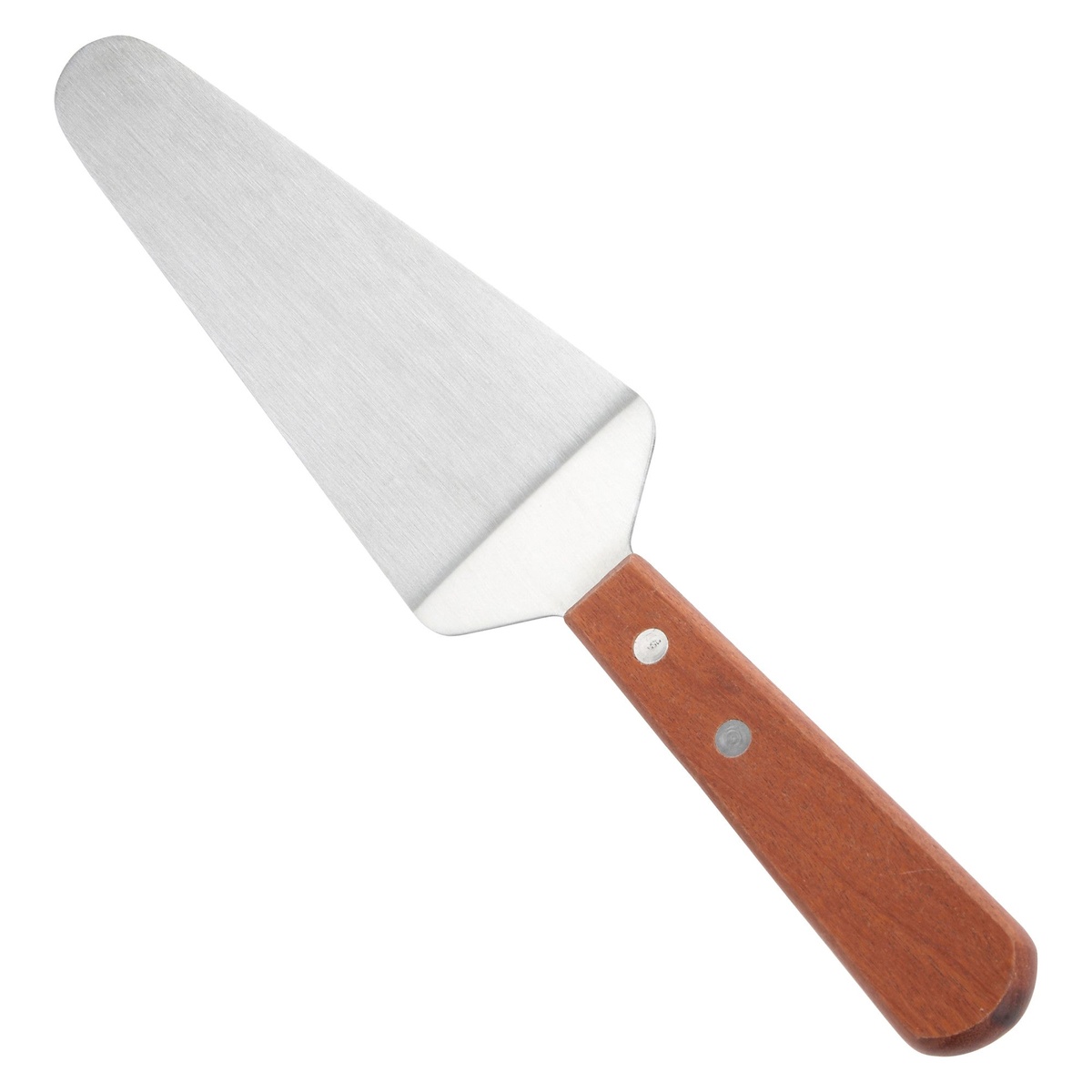 Winco TN166 pie server with triangular stainless steel satin finish blade and brown wooden handle