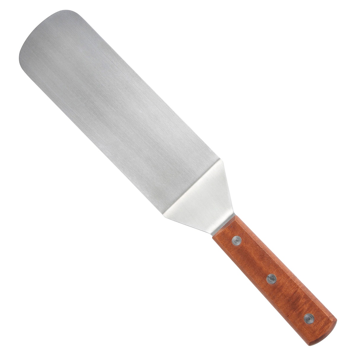 Winco TN249 flexible offset turner with stainless steel satin finish blade and riveted wooden handle