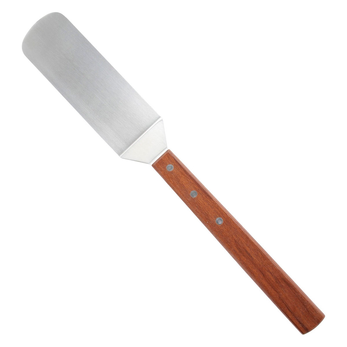 Winco TN44 Giant Turner with stainless steel satin-finish blade and riveted wooden offset handle