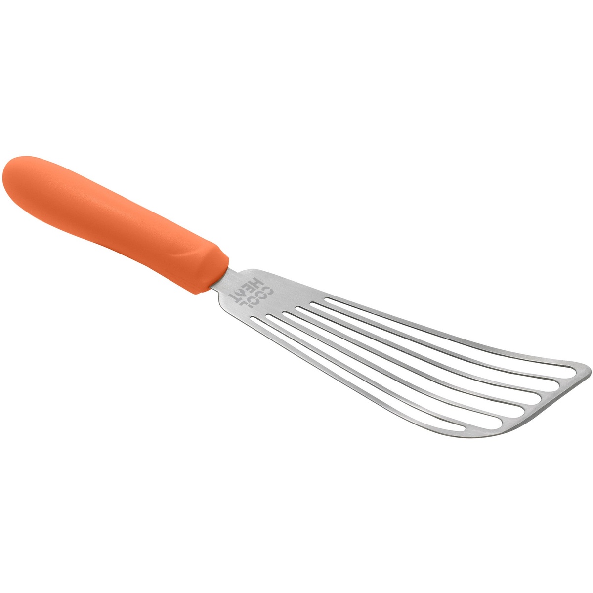 Winco TNH-60 Cool Heat fish spatula with slotted stainless steel blade and orange nylon handle