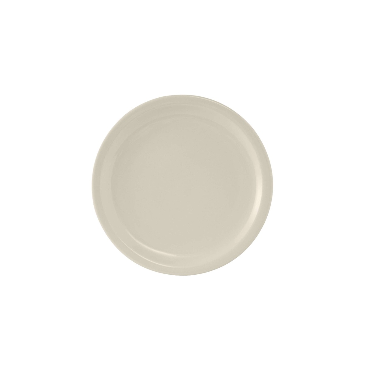 Tuxton Nevada eggshell narrow rim china plate, top-down view showing smooth glossy surface