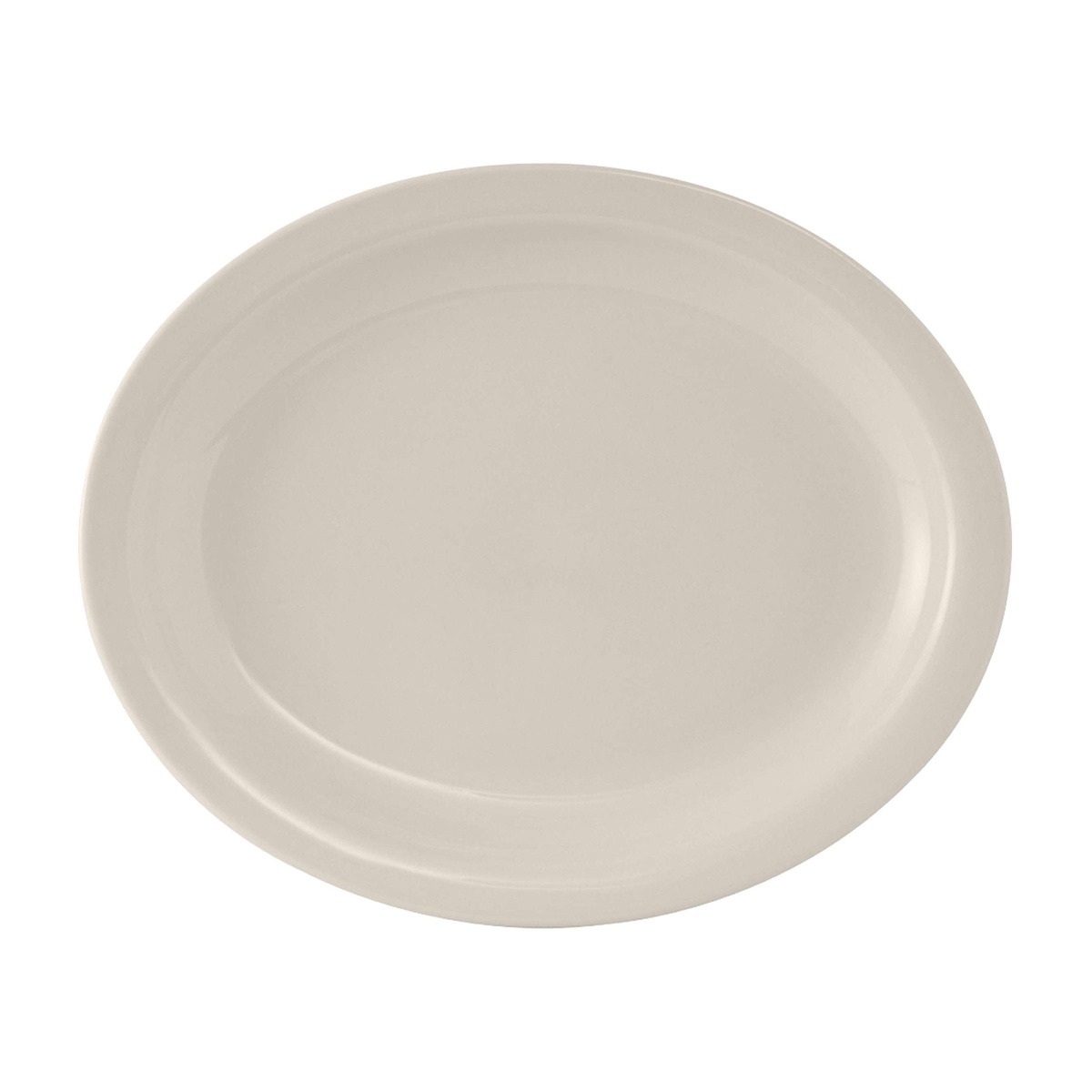 Tuxton Nevada eggshell oval china platter top view on white background