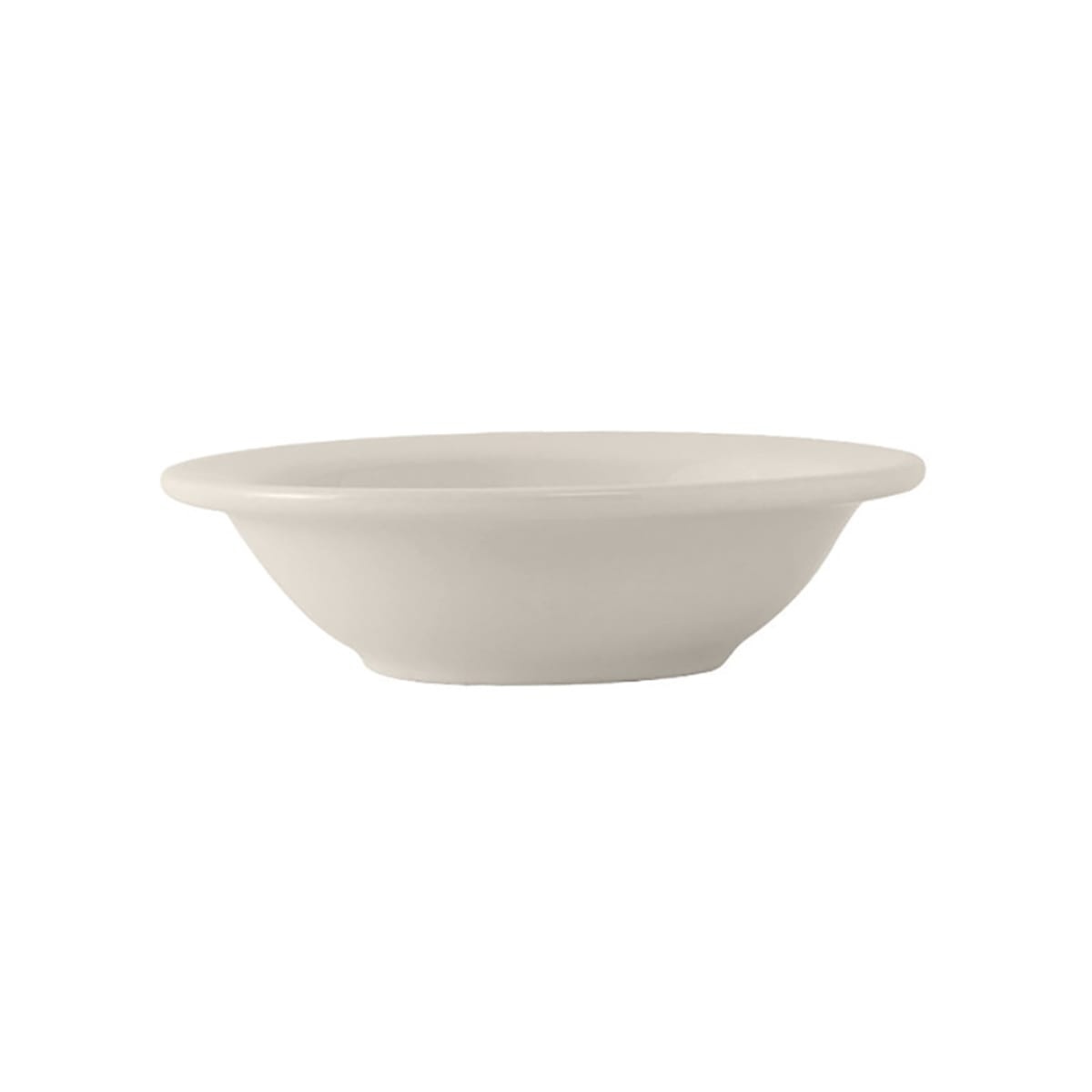 Tuxton TNR-058 eggshell narrow rim china grapefruit bowl, side profile view on white background