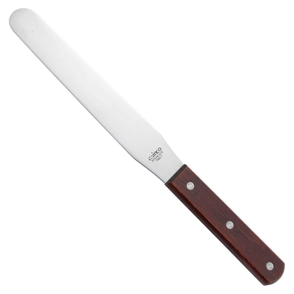 Winco TNS-7 straight bakery icing spatula with stainless steel blade and wood handle