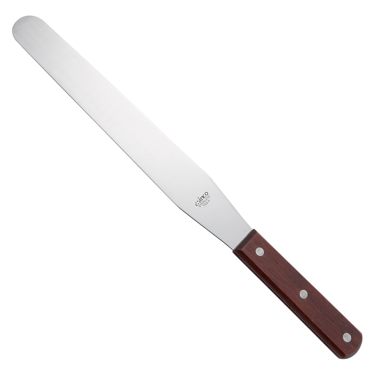 Winco TNS-9 bakery spatula with stainless steel satin-finish blade and riveted wooden handle