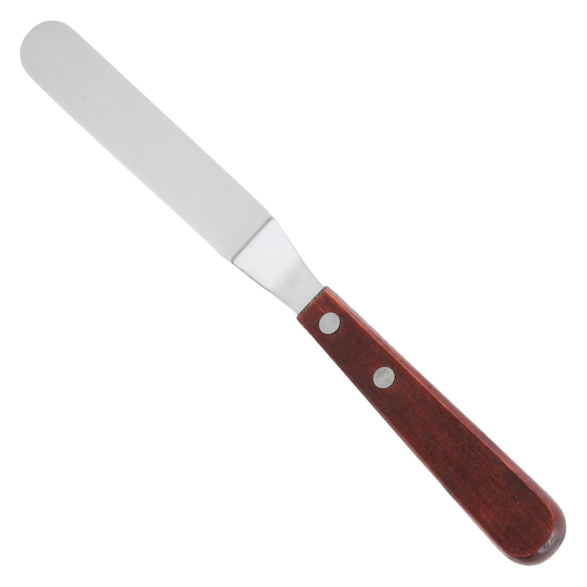 Winco TOS-4 offset spatula with stainless steel satin-finish blade and riveted wooden handle