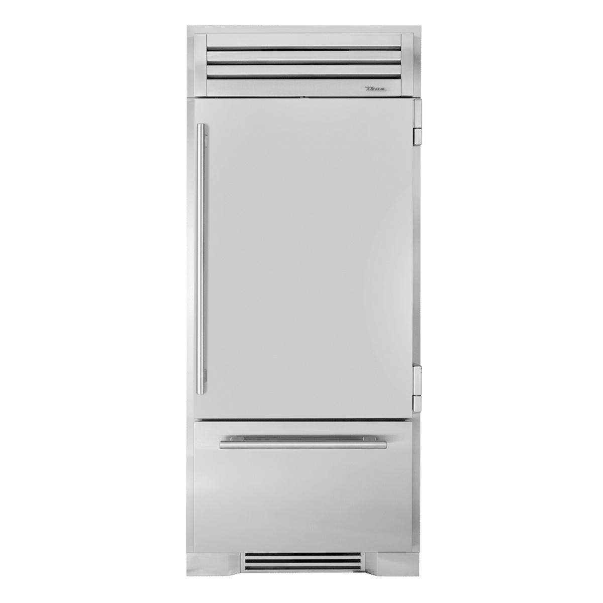True 36 inch built-in stainless steel refrigerator with bottom freezer, left hinge