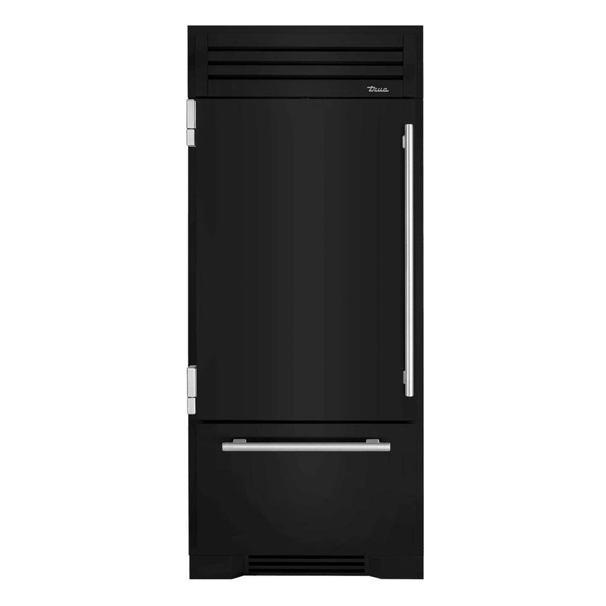 True Residential bottom freezer refrigerator shown in black finish
