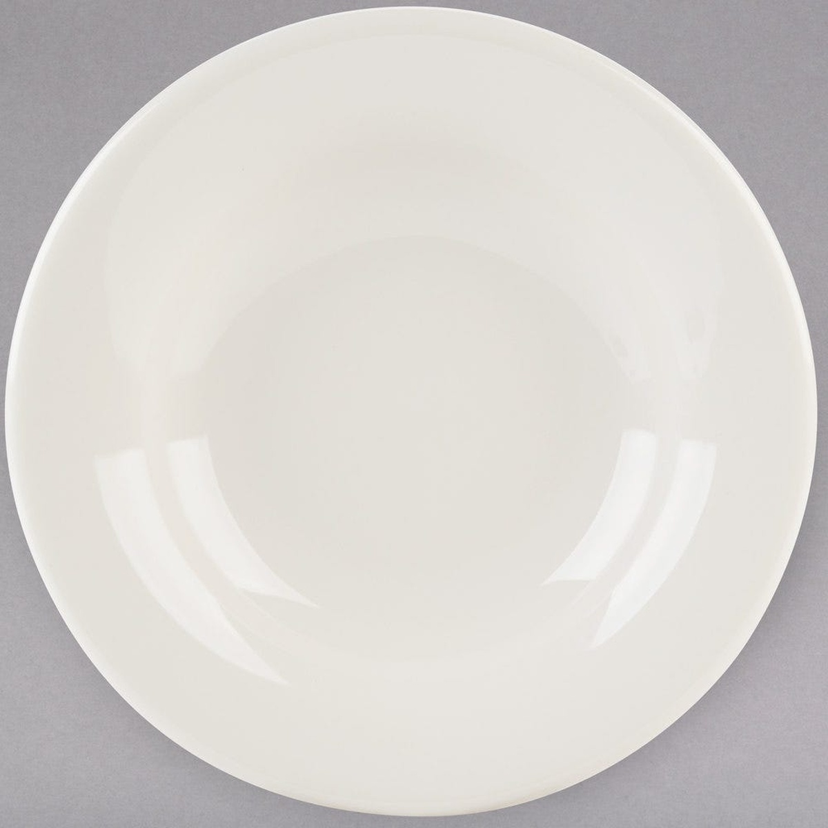 Tuxton TRE-003 rim soup bowl top-down view showing round shape and eggshell interior