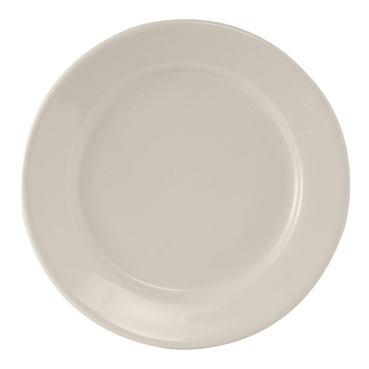 Tuxton TRE-006 Reno 6-5/8 inch round eggshell plate, top-down view showing wide rim and rolled edge