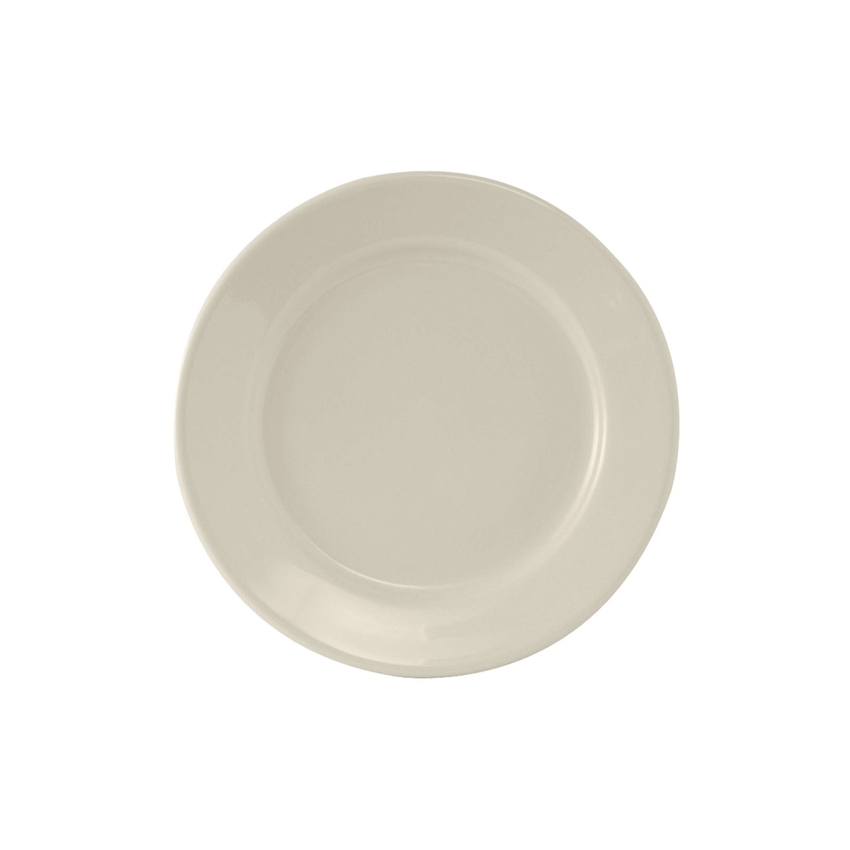 Tuxton Reno series eggshell round china plate top view on white background