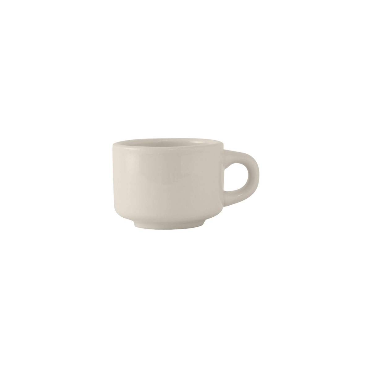 Tuxton TRE-023 7 oz eggshell stackable china cup with glossy finish and loop handle