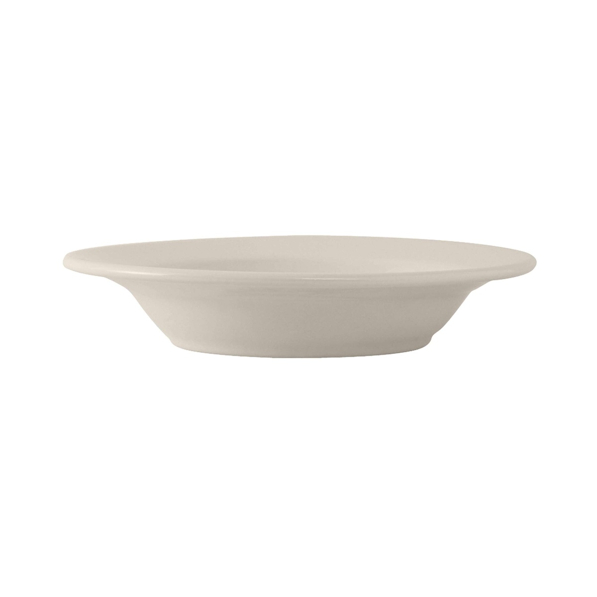 Tuxton eggshell vitrified china rim soup bowl, side profile showing bowl depth and flared rim