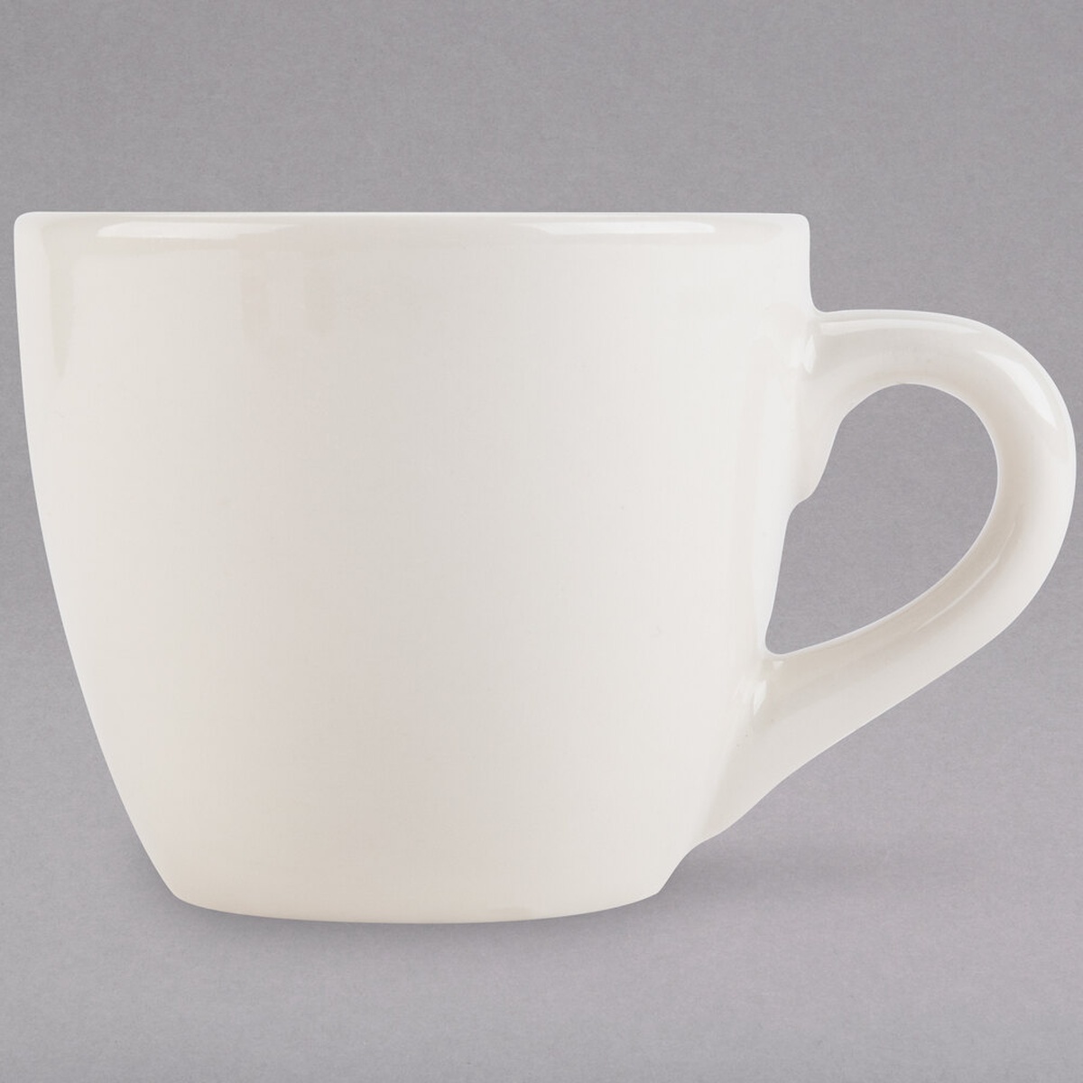 Tuxton TRE-035 eggshell china demitasse cup with handle, side profile view