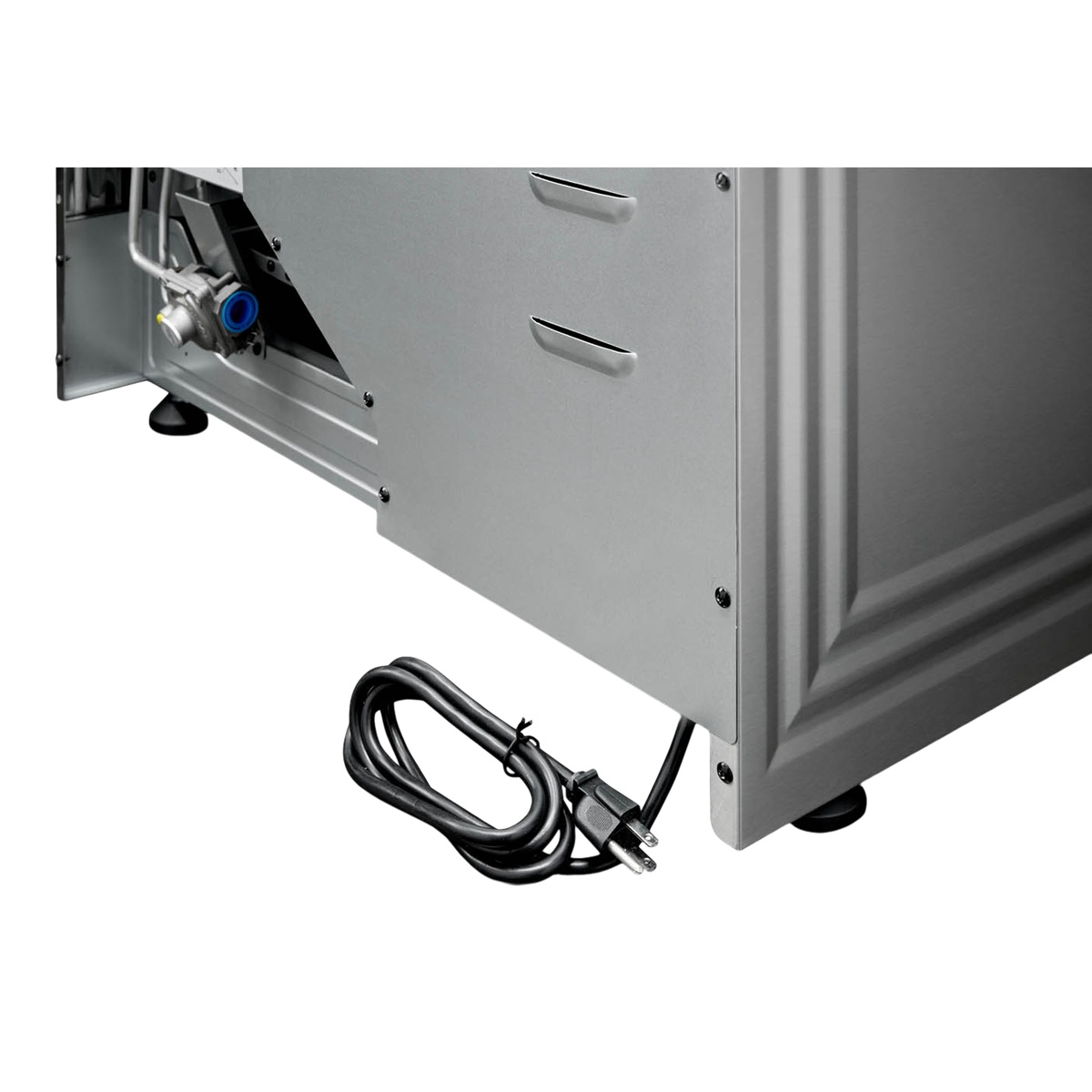 Rear lower detail view showing power cord connection