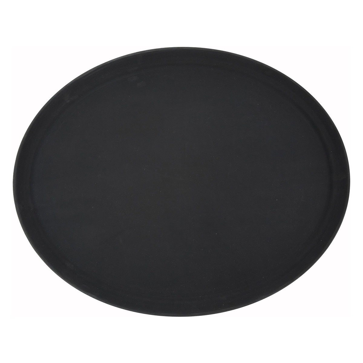 Winco TRH-2722K black oval rubber-lined plastic serving tray, top view