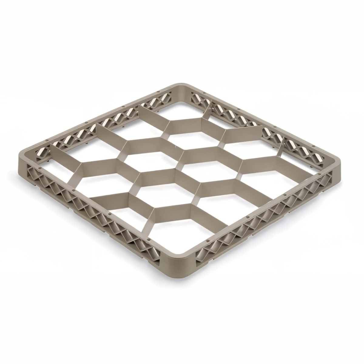 Beige Vollrath TRJ full-size glass rack extender with 12 hexagonal compartments