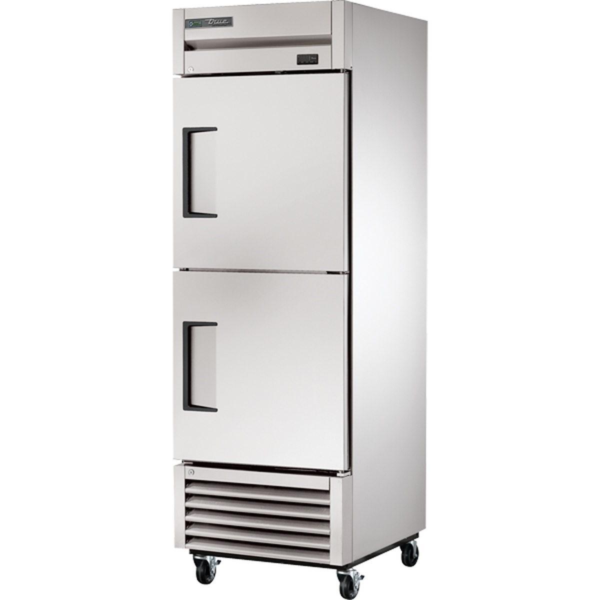 True Mfg TS-23-2-HC one-section stainless steel reach-in refrigerator with two solid half-swing doors and bottom-mounted compressor on casters