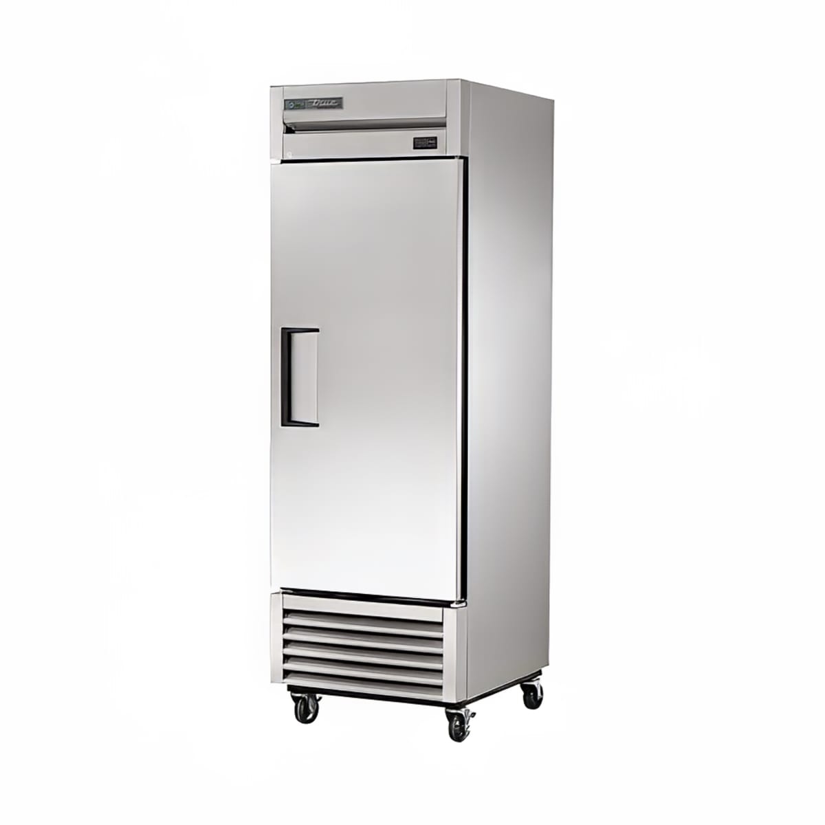 True TS-23-HC single solid-door reach-in refrigerator with bottom-mounted grille and casters