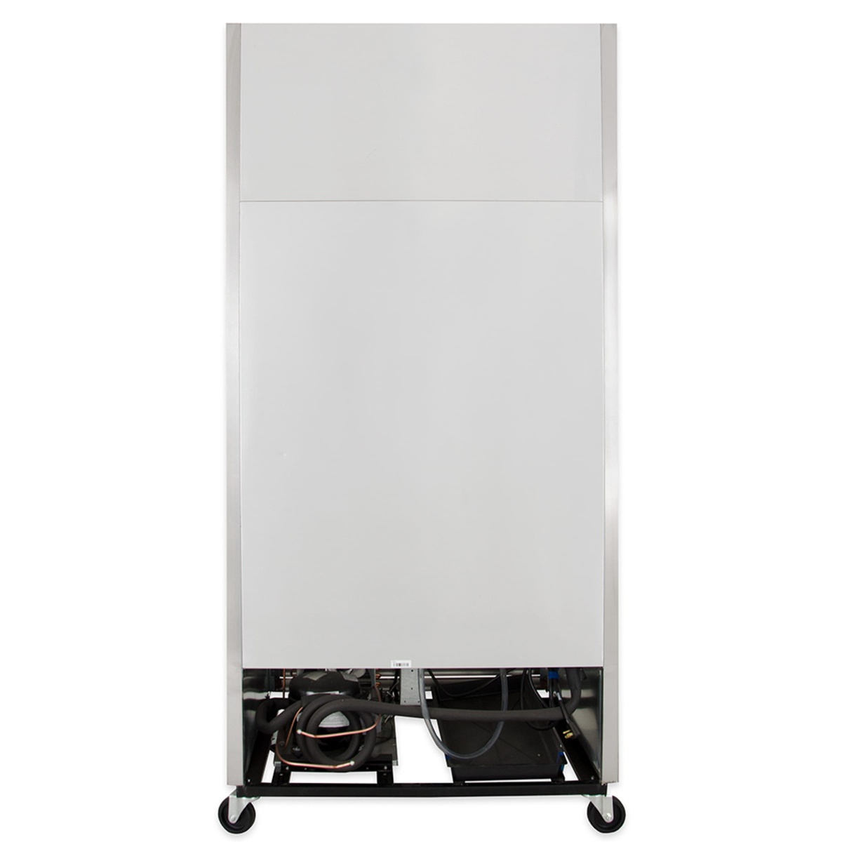Angled view of True TS-35-HC refrigerator showing bottom mounted grille and casters