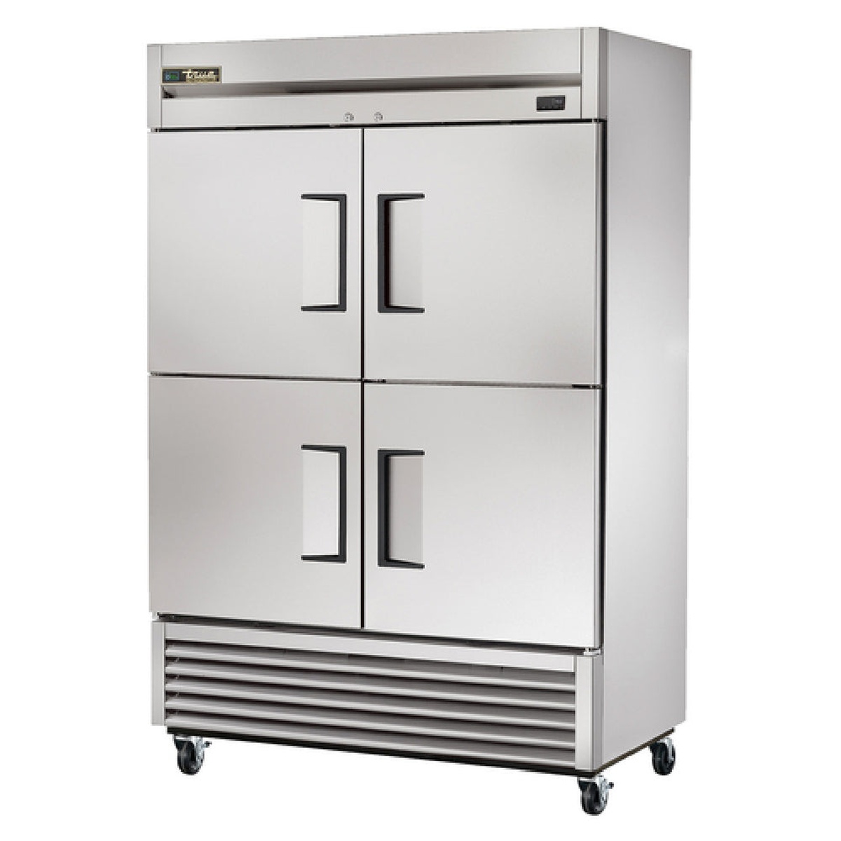 True TS-49-4-HC stainless steel reach-in refrigerator with four solid half doors and bottom grille