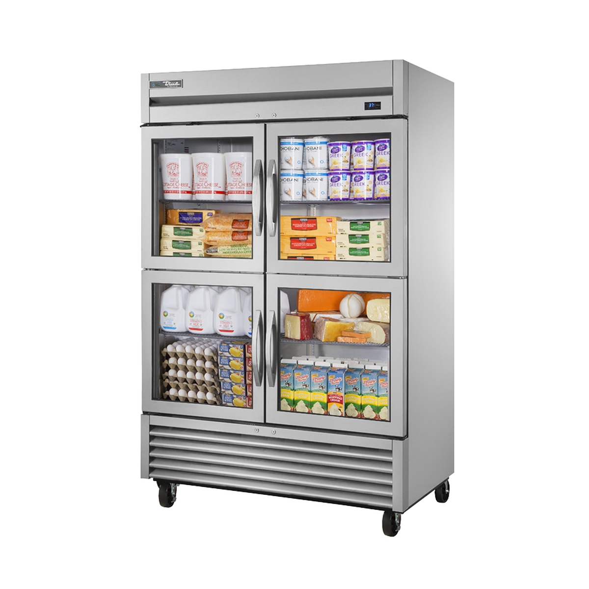 True TS-49G-4-HC~FGD01 two-section reach-in refrigerator with four glass half doors