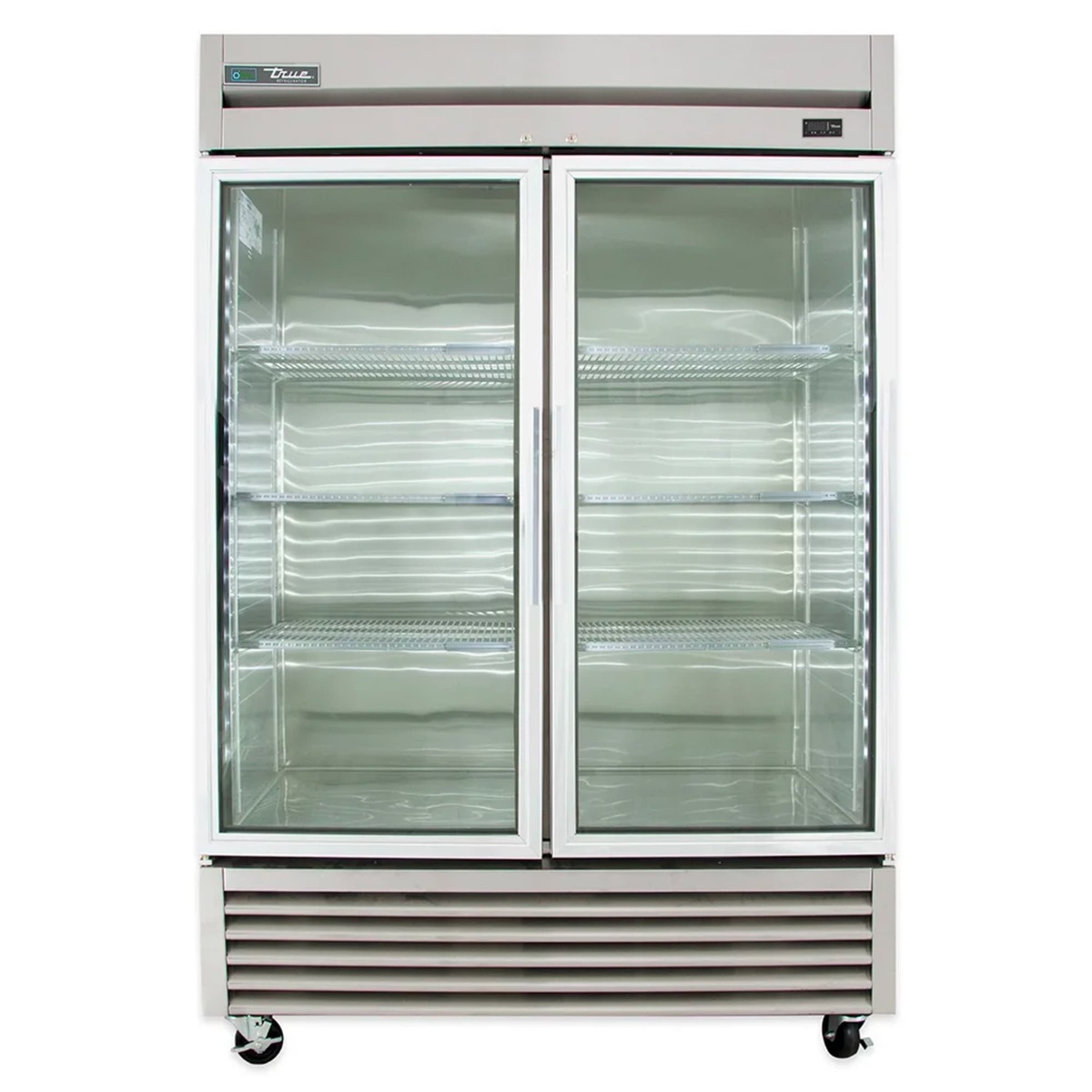 Front view of True TS-49G-HC~FGD01 glass door refrigerator with adjustable shelves
