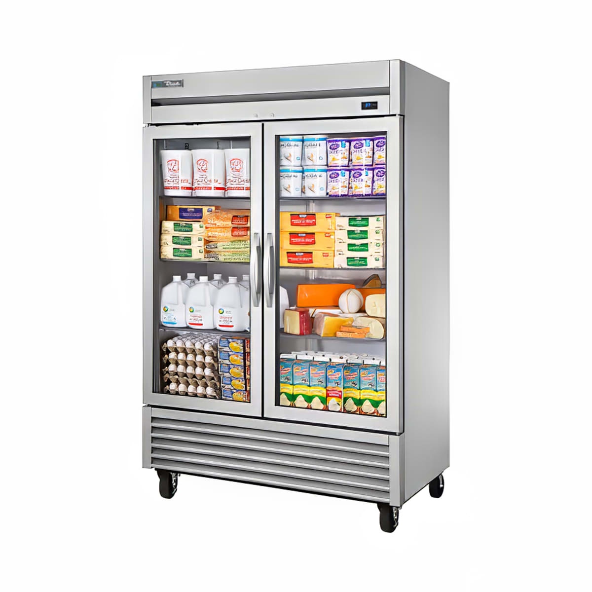 True TS-49G-HC~FGD01 two-door glass reach-in refrigerator with bottom grille