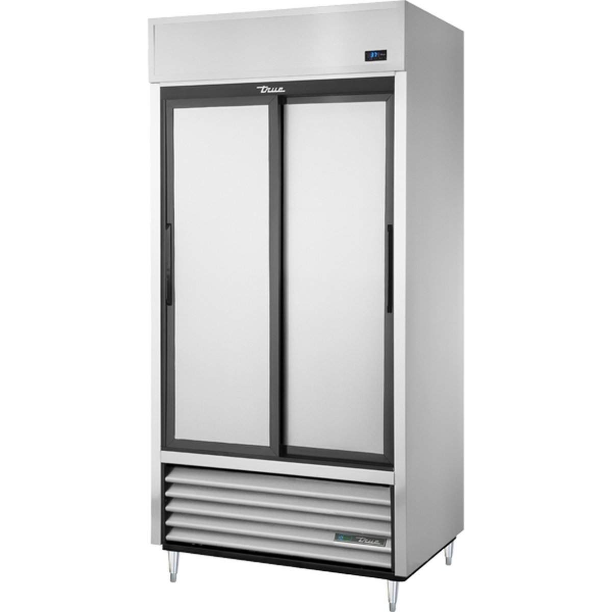 True TSD-33-HC two-section reach-in refrigerator with stainless steel sliding doors and bottom-mounted compressor