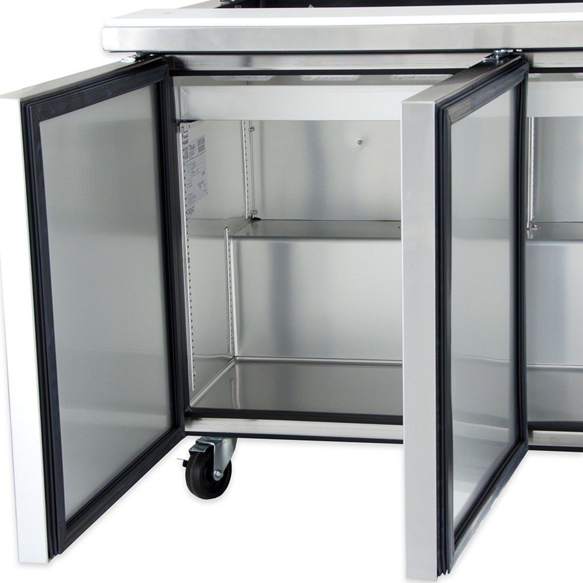 Open-door view of the refrigerated base storage compartment