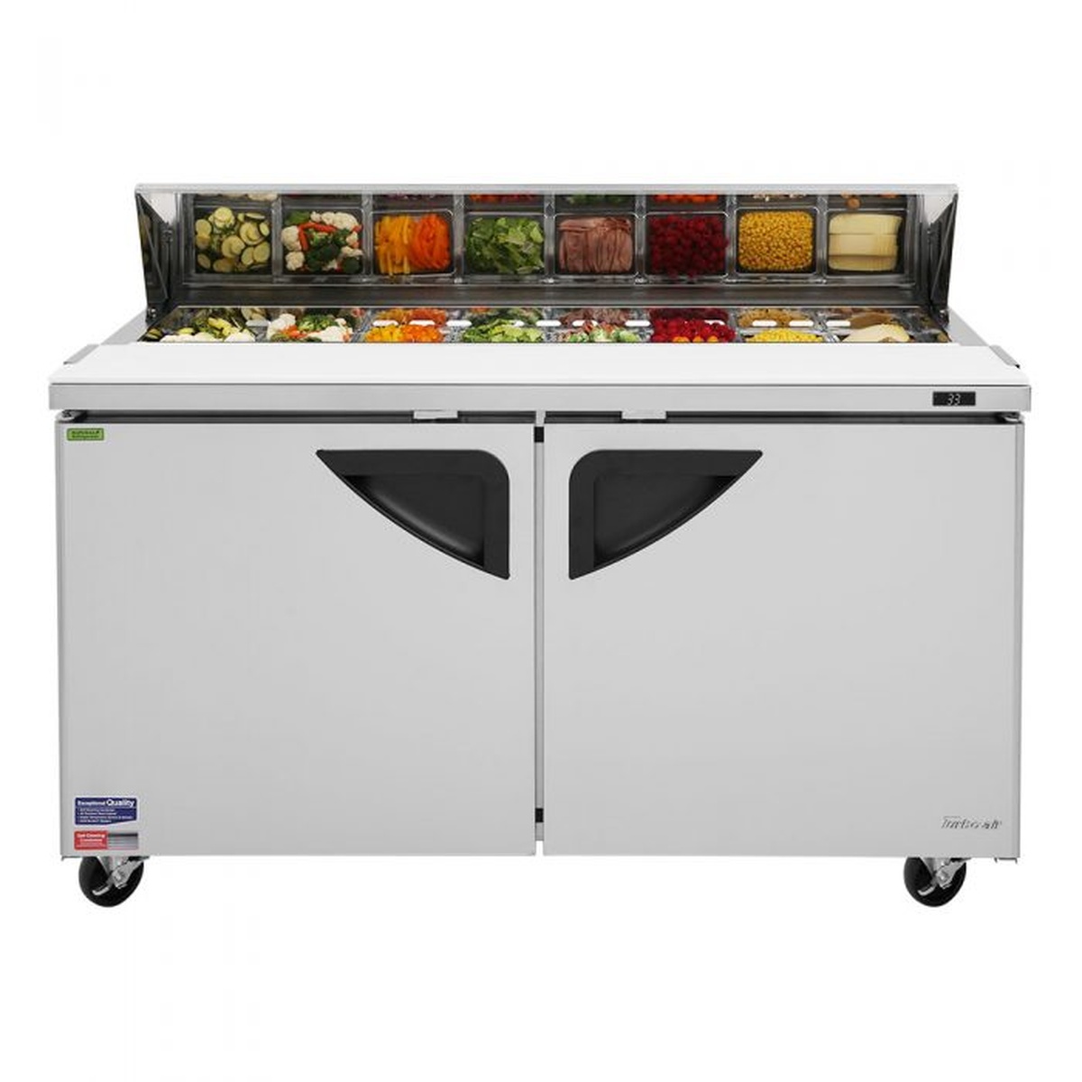 Front view of Turbo Air TST-60SD-N refrigerated sandwich prep table