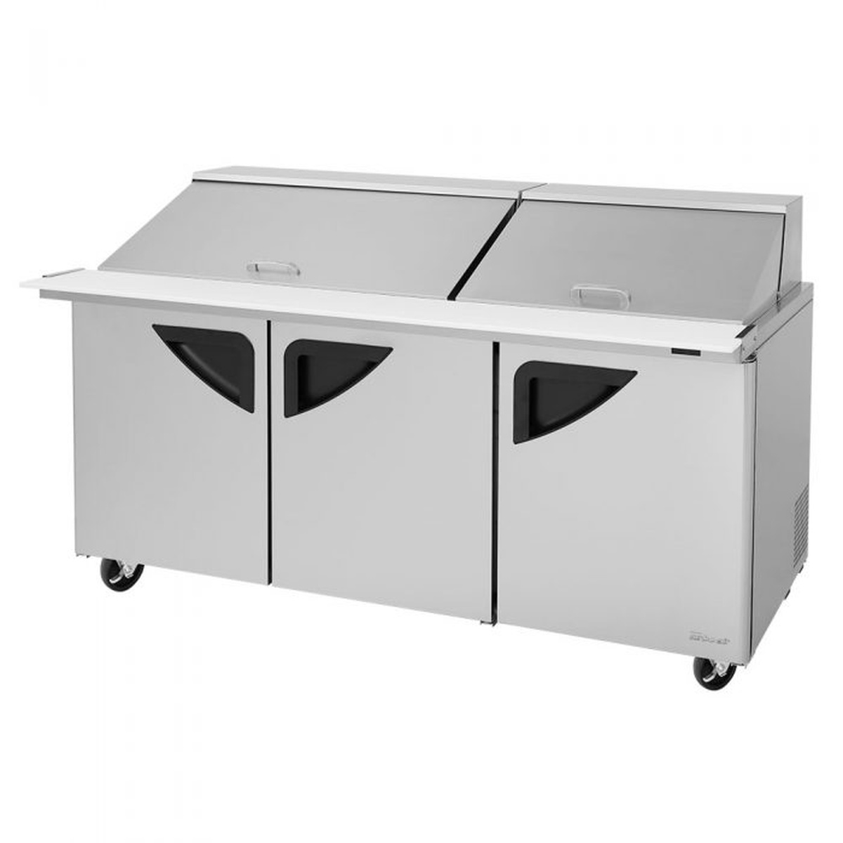 Turbo Air mega top prep table with lids closed and three stainless steel doors