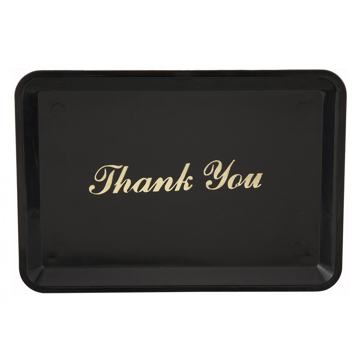 Winco TT-46 rectangular black plastic tip tray with gold Thank You script imprint