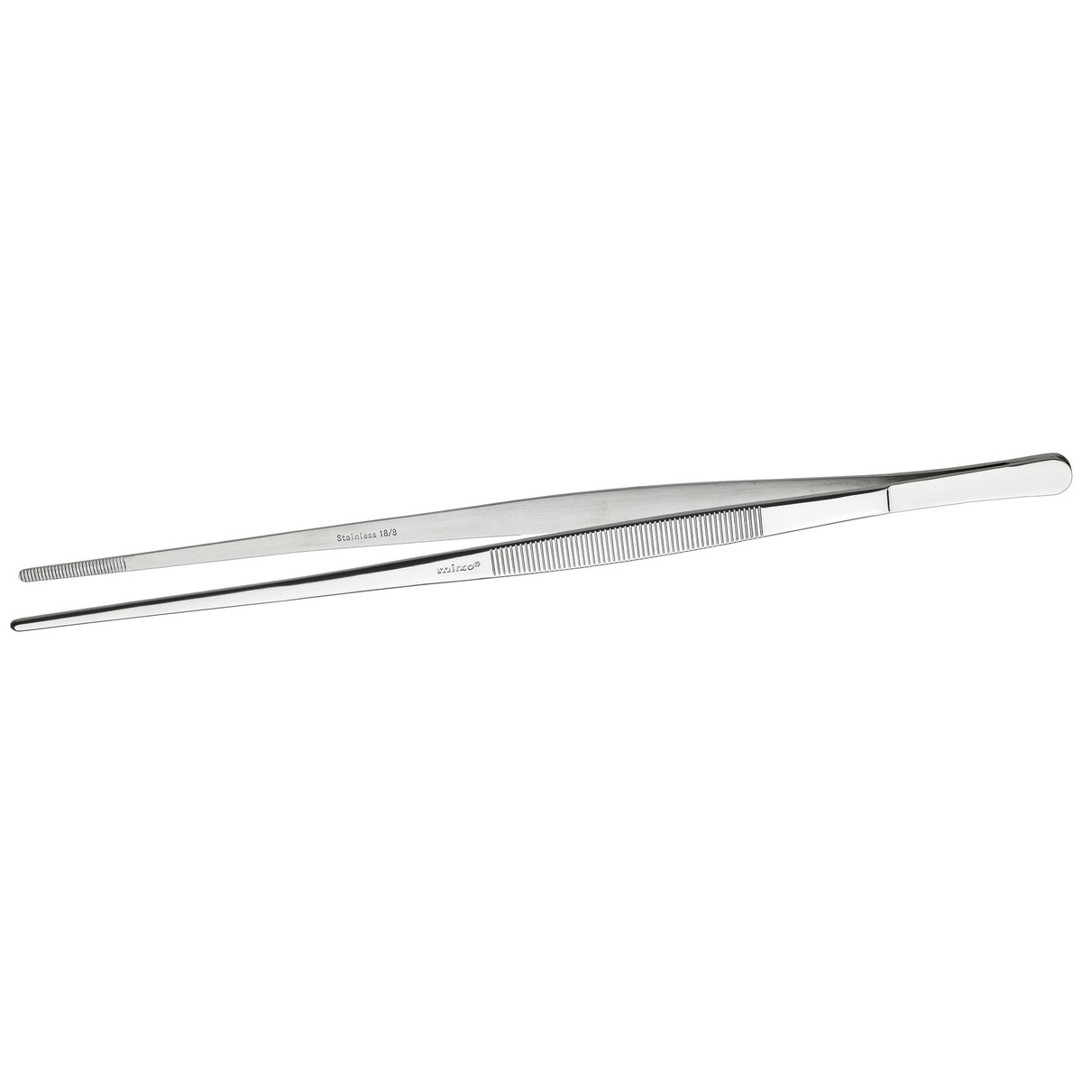 Winco TTG-10S 10-inch straight stainless steel tweezer tongs with textured grip and fine precision tips