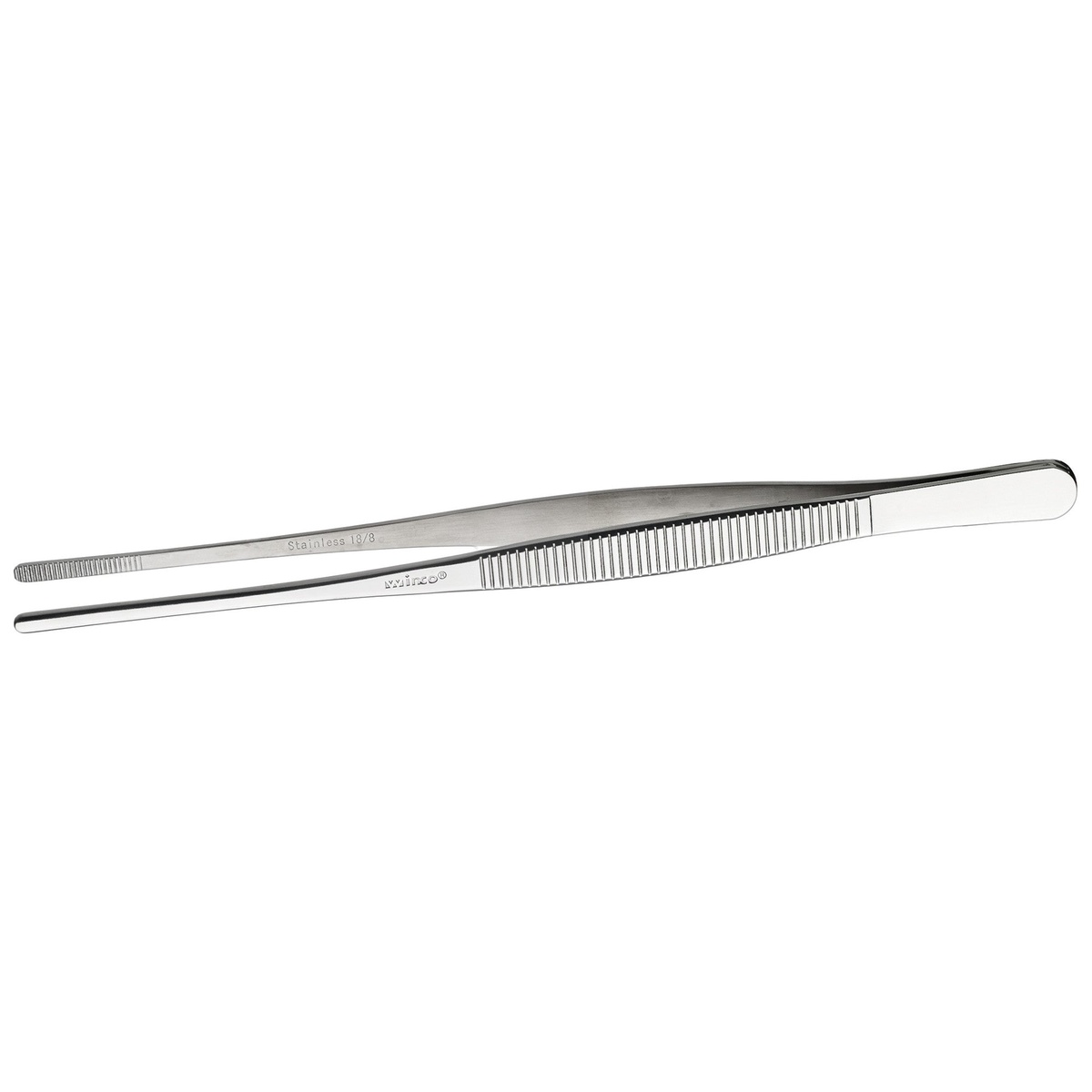 Winco TTG-8S 8-inch straight stainless steel tweezer plating tongs with textured grip and fine tips