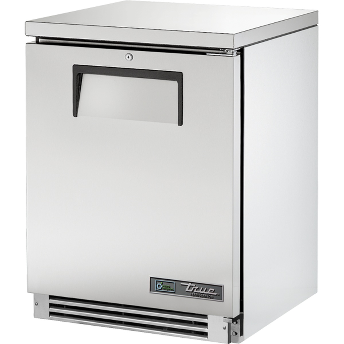 True TUC-24-HC 24-inch single solid door undercounter refrigerator in stainless steel with front-breathing compressor