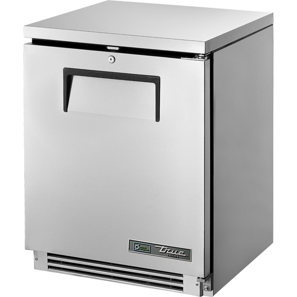 True TUC-24F-HC 24-inch undercounter stainless steel solid door freezer with front-breathing vent and True branding badge