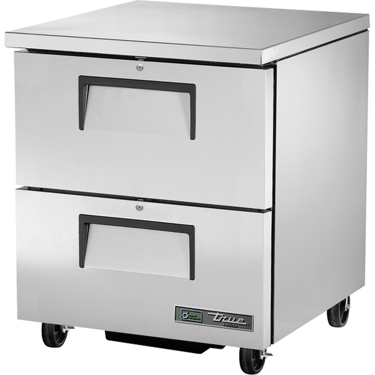 True TUC-27F-D-2-HC undercounter freezer with two stainless steel drawers and casters