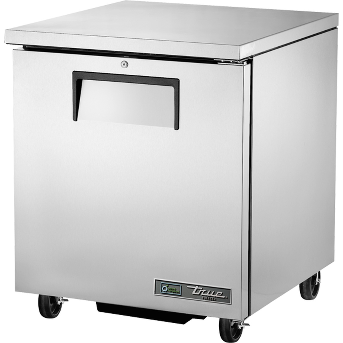 True TUC-27F-HC stainless steel single-door undercounter freezer on casters
