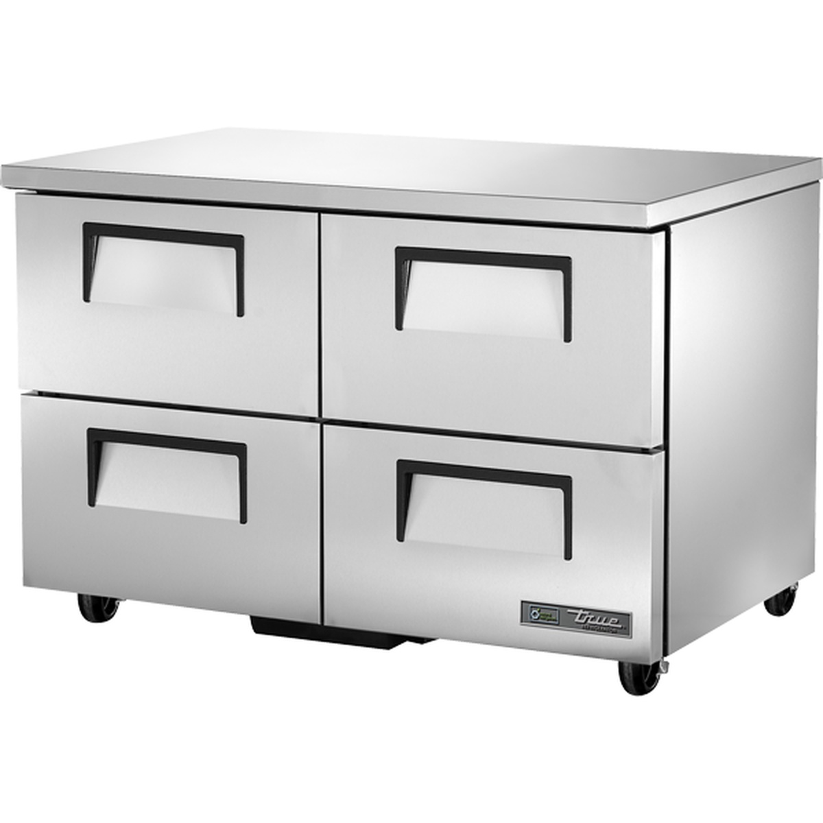 True TUC-48D-4-HC stainless steel four-drawer undercounter refrigerator on casters