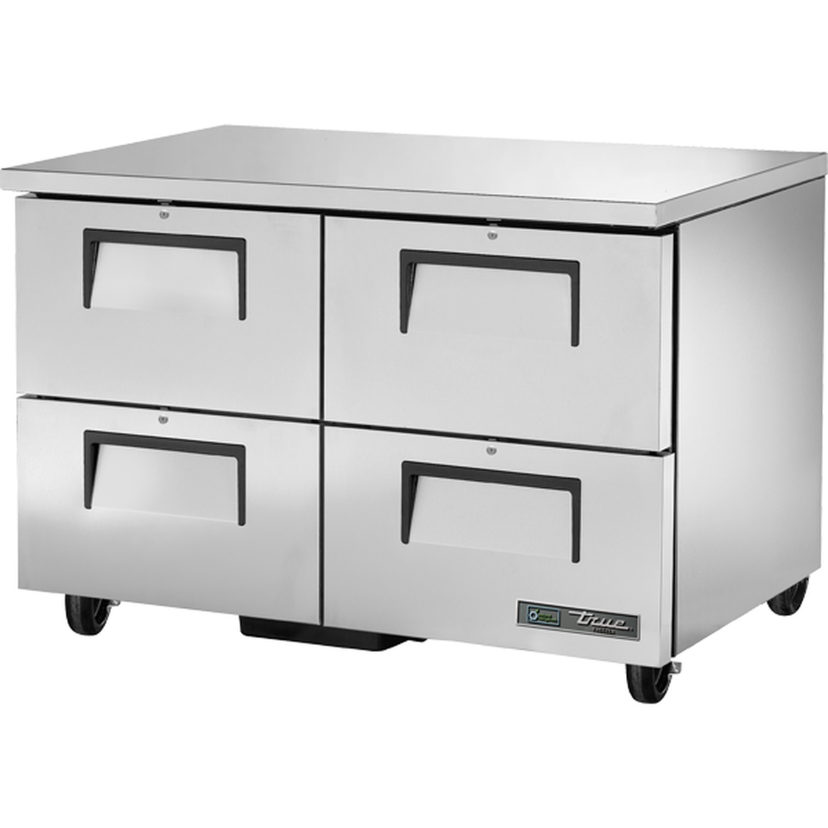 True TUC-48F-D-4-HC 48-inch undercounter freezer with four stainless steel drawers and caster wheels