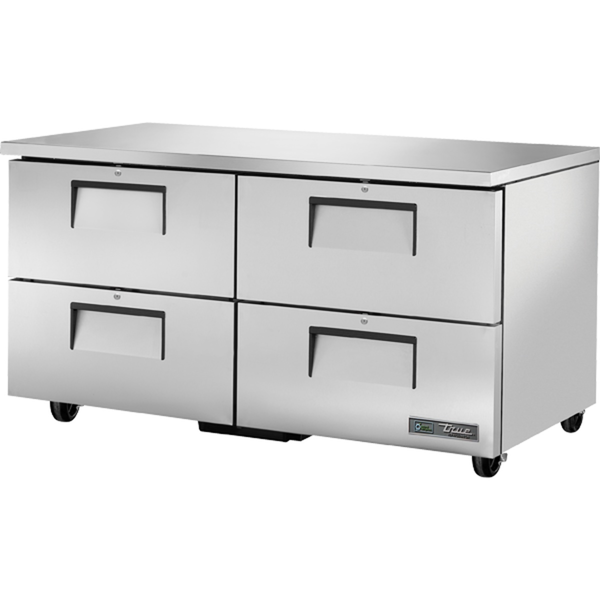 True TUC-60D-4-HC 60-inch undercounter refrigerator with four stainless steel drawers and locking casters