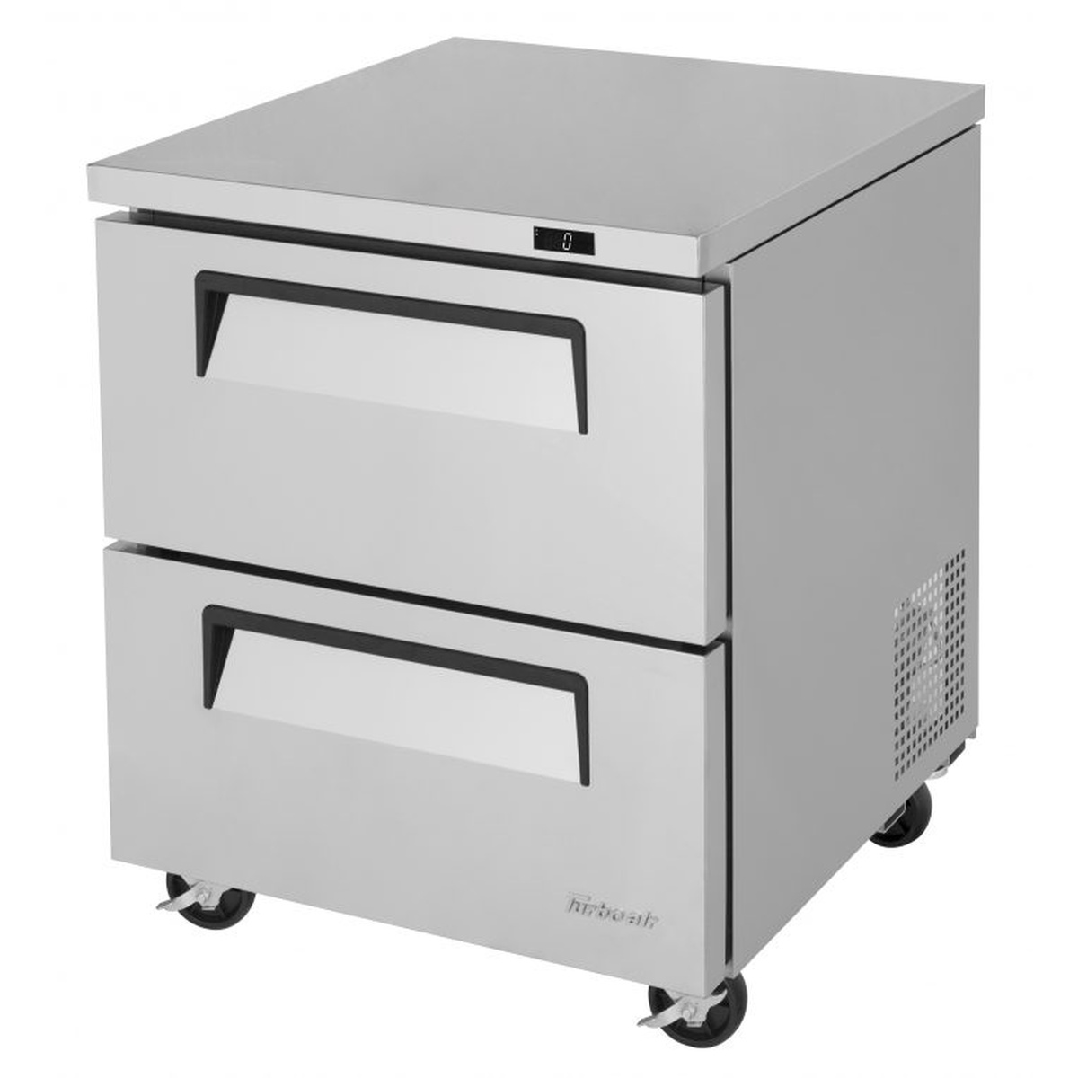 Turbo Air TUF-28SD-D2-N two-drawer undercounter freezer with stainless steel exterior and 4-inch swivel casters