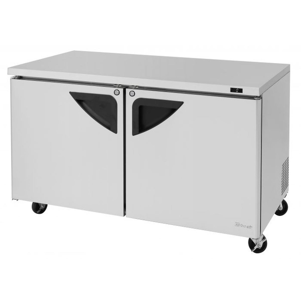 Turbo Air TUF-60SD-N 60-inch two-door undercounter freezer with stainless steel exterior and swivel casters