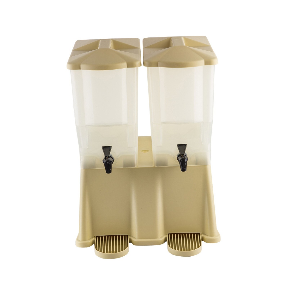 TableCraft TW33DP double beverage dispenser front view with almond base and Tomlinson faucets