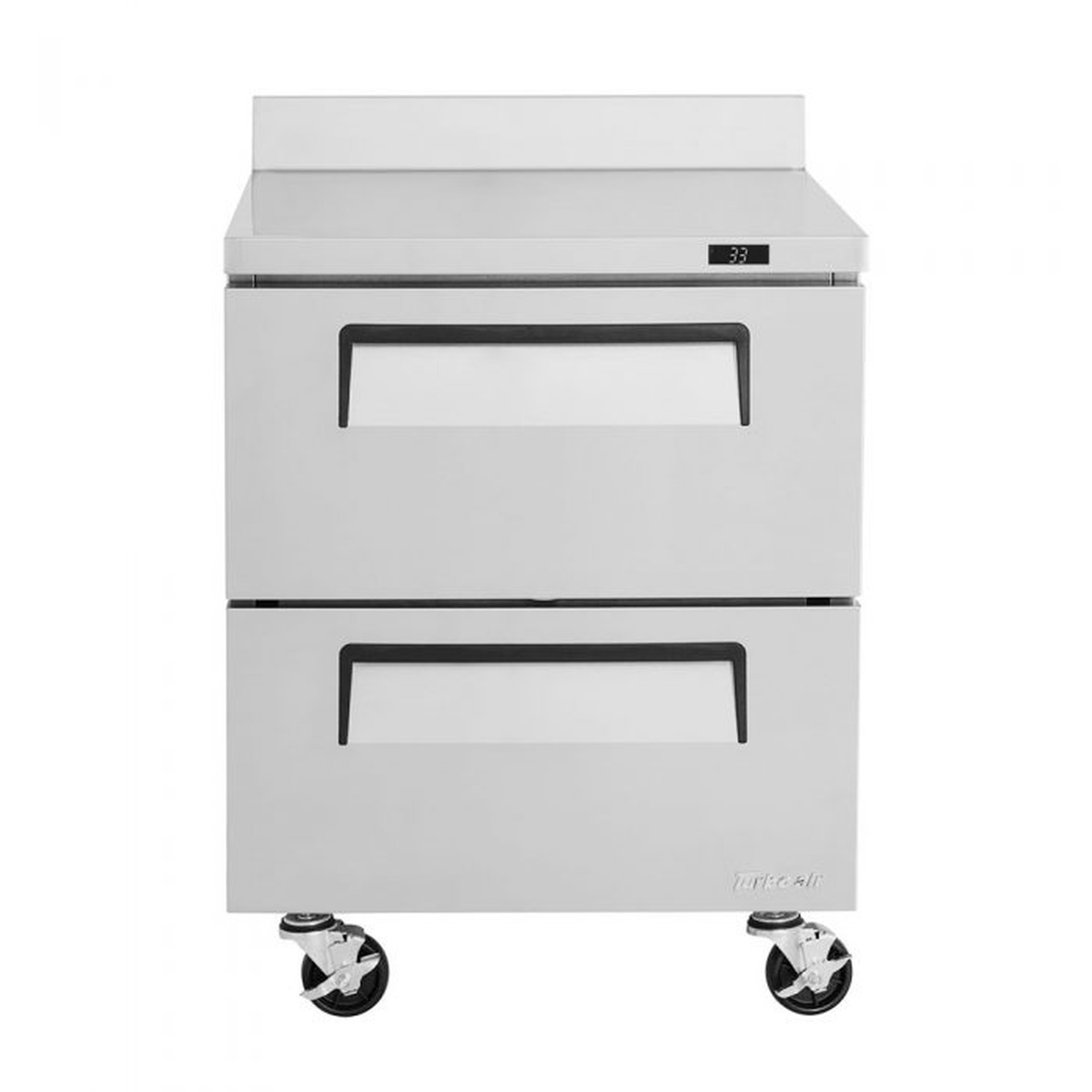 Turbo Air worktop refrigerator with two drawers and backsplash, front view