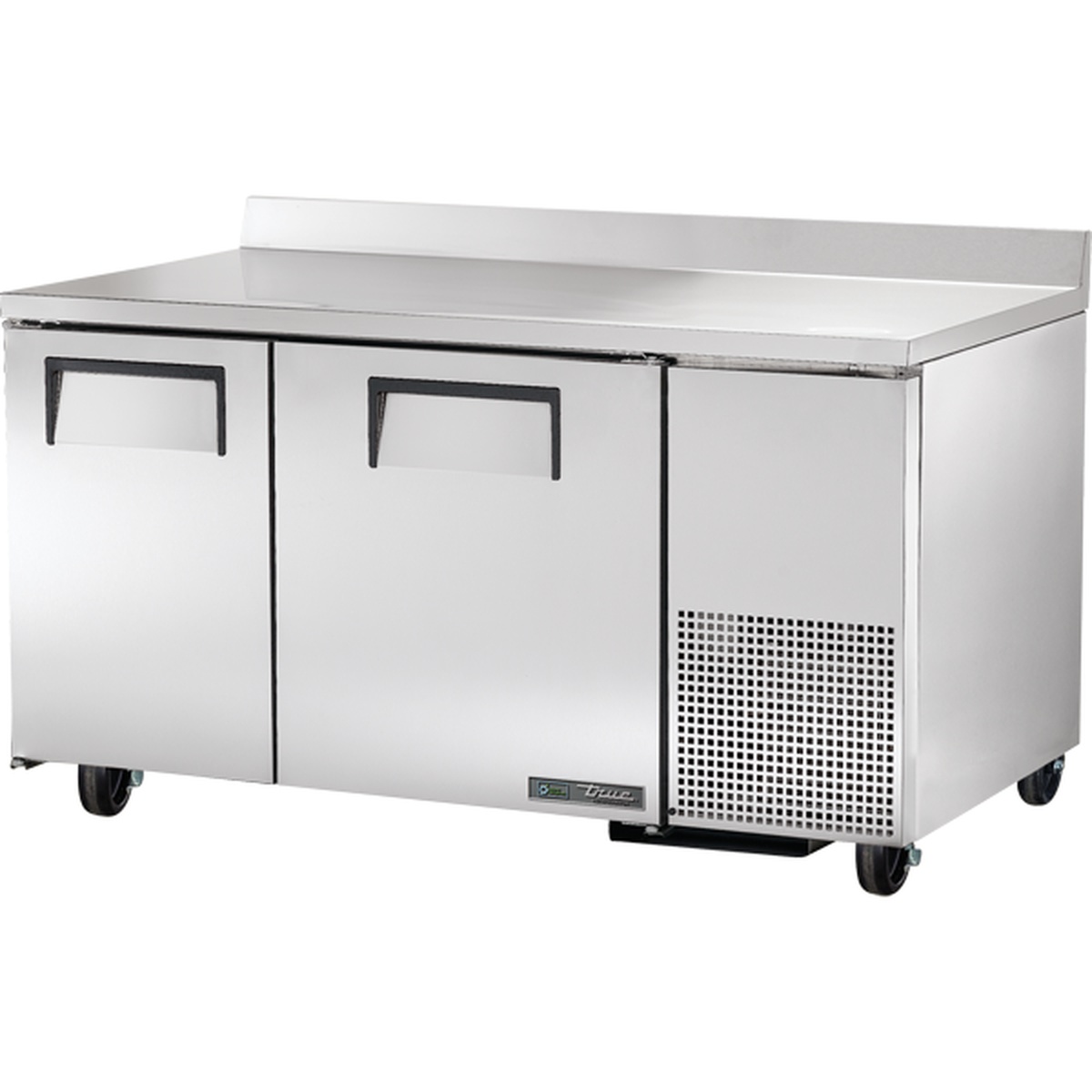 True Manufacturing TWT-60-32F-HC two-section solid door deep worktop freezer with stainless steel top and backsplash